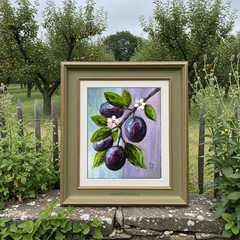 Original Plum Oil Painting 8×10″ Canvas Board Fruit Wall Art Kitchen Decor