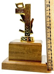 Vintage Gold Tone Metal Carpenter Woodworker Award Trophy Walnut Wood Base 6.5”