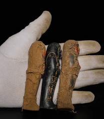 Authentic Ancient Egyptian Ushabti Set of 3 Wrapped in Linen Artifact Figure BC