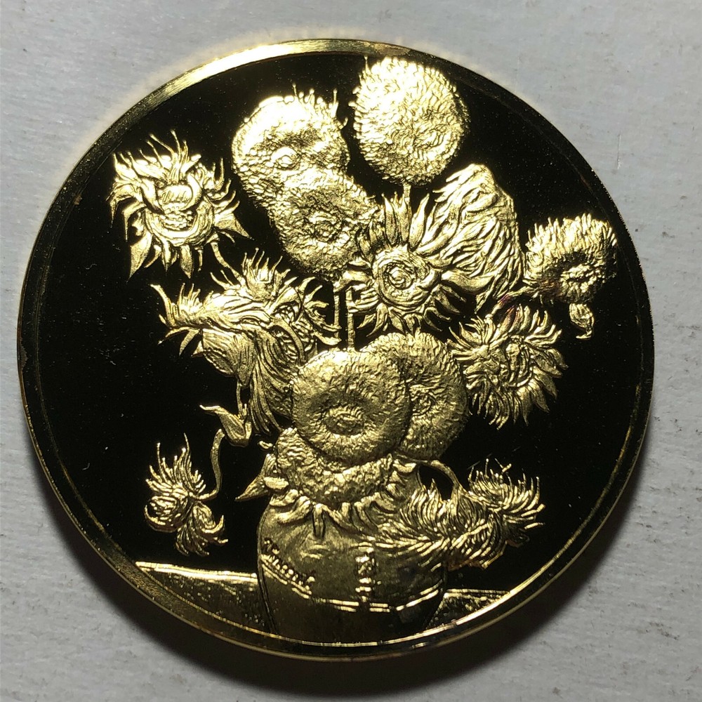 Franklin Mint Sunflowers 2 oz 24k Gold .925 Silver Proof Medal Round