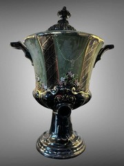 Antique Samovar Tea Urn Jackfield Black Jet Ware Hand-Painted