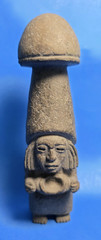 PRE-COLUMBIAN MIXTEC BASALT MUSHROOM STANDING FEMALE SHAMAN FIGURE