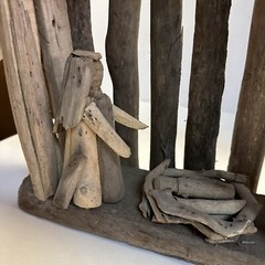 Vtg Driftwood Nativity Creche Hand Crafted Wood Sticks Folkart Rustic Display