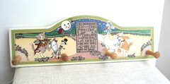 Mary Engelbreit Nursery Rhyme Peg Wall Rack 1990’s Repairs Ceramic and Wood