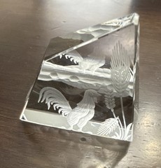 Steinbach Signed Diamond Engraved Art Optical Crystal Prism Rooster
