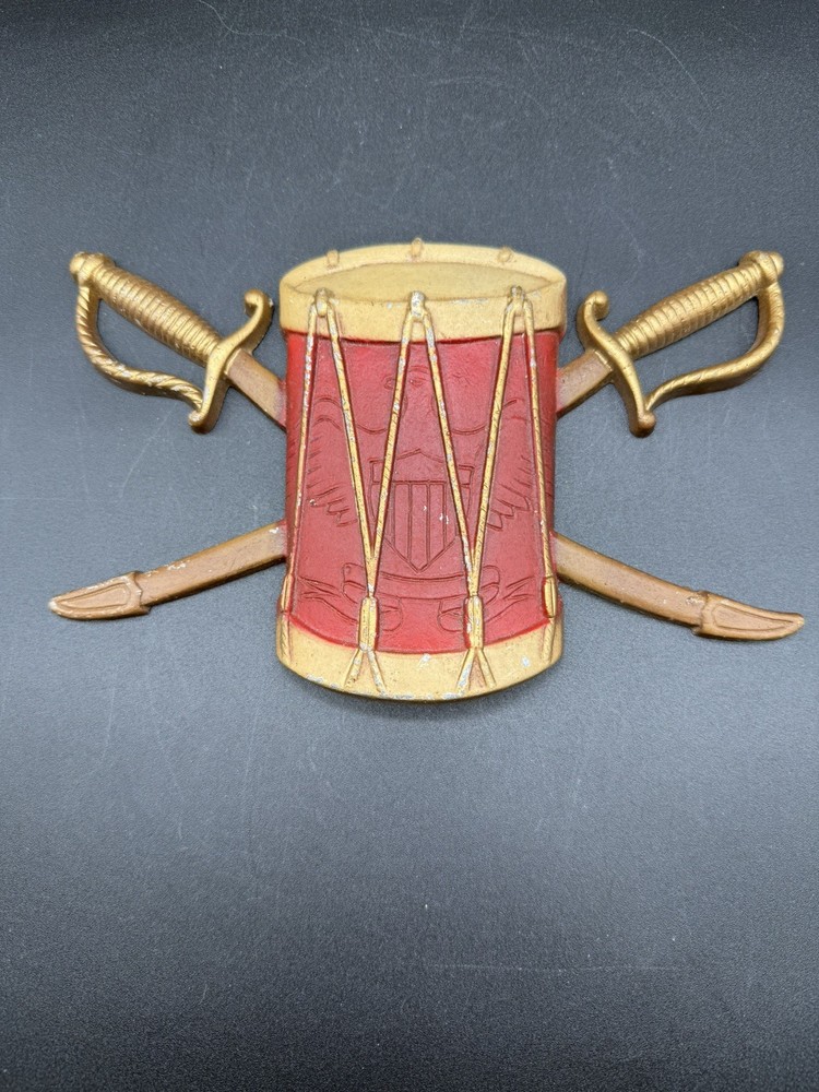 Vintage Sexton 576 USA Cast Metal Drum with Eagle Crest Crossed Swords Plaque