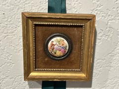 2 Vintage Fragonard Porcelain Courting Couples Square Brown Mat Gold Frames