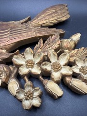 Vintage Syroco Bird Plaque with Dogwood Flowers Wall Art Decor Gold Tone