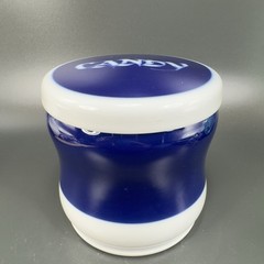 1970s Porsgrund Norway Porcelain Covered Candy Dish Jar Blue White Container VTG