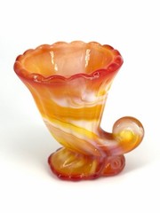 GLOWS Vintage Akro Agate Imperial Orange & White Slag Cadmium Toothpick Holder