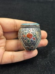 Unique Islamic Writing Turquoise Ring Silver Plated Afghanistan Origin Size 10