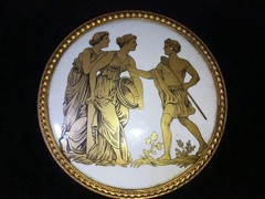 Antique Gold And Black Velvet 3 PC Set Neoclassical Porcelain Wall Plaques