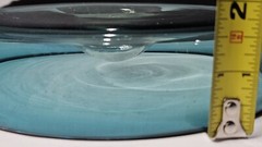 Vintage 1960’s Unbranded Aqua Blue Glass Raised Center Handmade 7.25″ Round Bowl