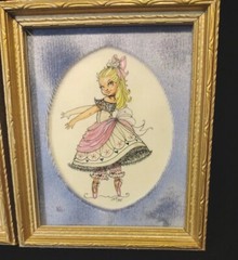 Vintage Ballerina Girls Wall Art 1951 Set of 2 Framed Matted 5″x6″