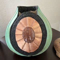 Handcrafted Teal & Copper Medallion Gourd Art Bowl Jane Wilson Class PNW
