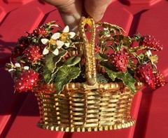 Gorham Jane Hutcheson Brass Basket Fleurs des Siecles Enamel Strawberries