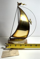 Vintage 1975 Demott Brass Sailing Ship With Original Tag Signed By Artist