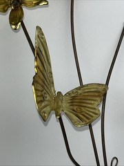 Home Interiors Metal Brass Butterflies & Flowers Wall Art MCM Vintage Boho 2x