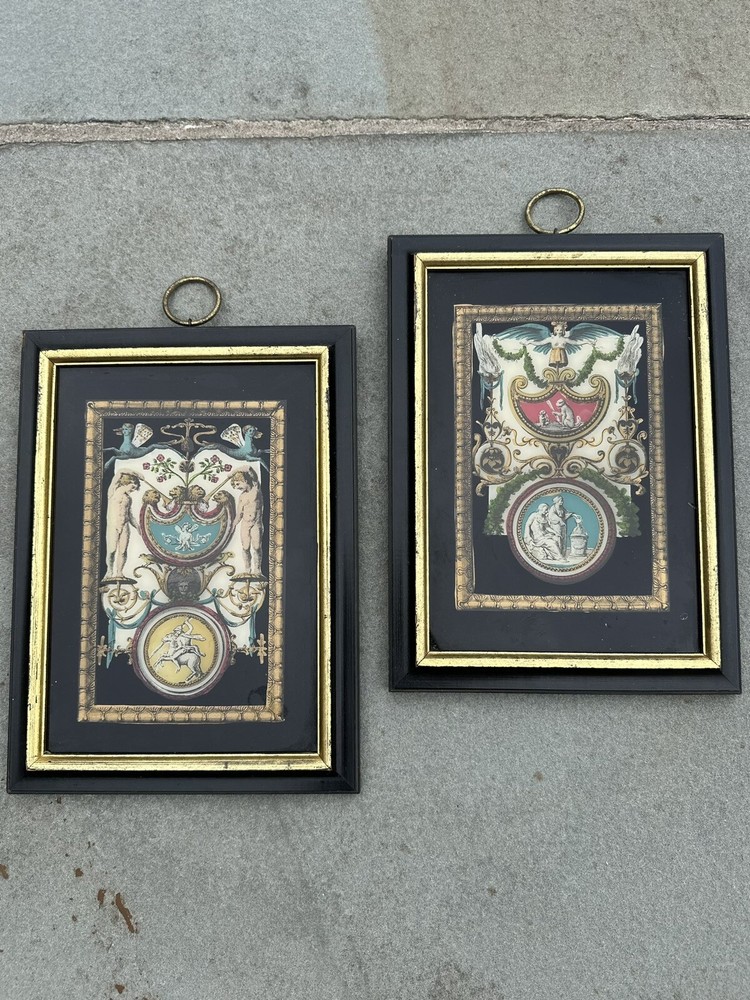 Pair of Vintage Reverse Painted Neoclassical Greek Roman Mythology Wall Decor