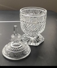Clear Lead Crystal tall Candy Dish Bleikristall Elsterthal with lid. 10” tall.