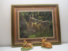 3pc Home Interiors Doe~Fawn~Deer~Picture~(1) Homco (1) Andrea Figurine 23″ X 27″