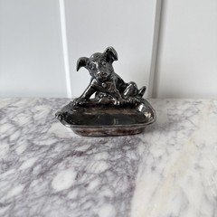 Antique Dog Cast Metal Trinket tray Early 1900s with Turtle heavy ashtray