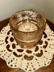 Vintage Indiana GlassTiaraSandwich Glass/Pink/Trinket Box with papers/Sticker3pc