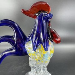 Heavy Art Glass Rooster Chicken Figurine Decor Paperweight Multicolor Glass VTG