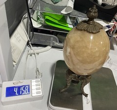 Set Of 2 Alabaster Egg on Three Legged Brass Stand with Elephants HEAVY!!