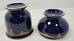 Enesco Japan Imports Cobalt Blue Gold Lidded Dish and Vase Set, Vintage