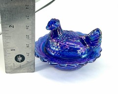 Mini AND Medium Carnival Cobalt Blue Mosser Hen on Nest Salt Cellar / Trinket