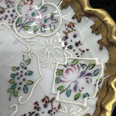Antique Dresden? Coat Of Arms Porcelain Hand Painted Chamberstick Repaired