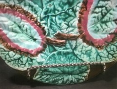 Antique Majolica Begonia Leaves Footed Platter c.1800’s