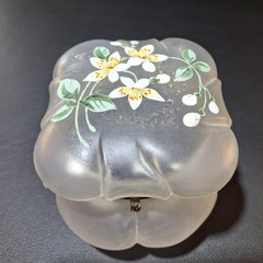 Antique Handpainted Glass Frosted Translucent Art Nouveau Lady Box Flower