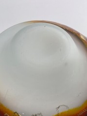 Art Glass Bowl Modernist Organic Brutalist Frosted Hand Painted Leaf And Vine