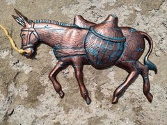 Set Of Two Vintage Mexican Man Donkey Homco Sexton Wall Decor Faux Copper Patina