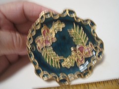 Cloisonne Enamel Ladybug Figurine Ornament Vintage Brass Gold Metal Hanging Hook
