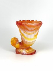 GLOWS Vintage Akro Agate Imperial Orange & White Slag Cadmium Toothpick Holder