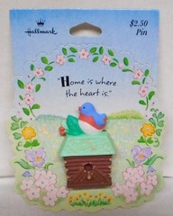 Vintage 1990s Hallmark Easter Spring Lapel Pin Bluebird Sitting on Birdhouse