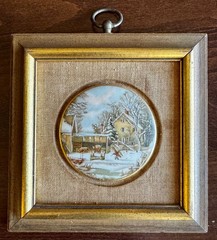 Hand Enameled 3D Porcelain 24Kt Gold Rim Sungott Art Studio NY Country Farm VGC
