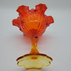 Fenton Cabbage Rose Style Amberina Glass Ruffled Compote Candy Dish 710B
