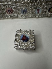 Silver Metal Religious Blessing Trinket Ring Box Rosary Jewelry Catholic NEW