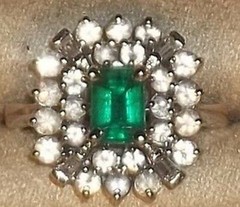 $5900 14K WHT GOLD Ring EMERALD 4 DIAMOND 24 WHT SAPPH SZ 6.5 FRANKLIN MINT