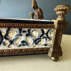 CASTILIAN Footed Centerpiece Planter Candleholder Porcelain Crackle Bronze Birds