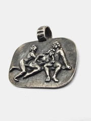 Ancient Roman Erotic Silver Pendant Classical Threesome Relief Artifact Wearable