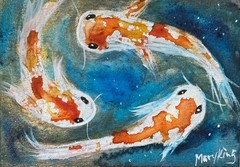 Watercolor ACEO Original Painting by Mary King – Koi Fish