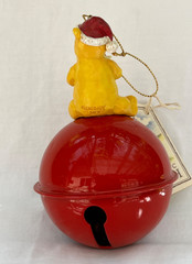 Vintage Disney Classic Santa Pooh Sitting on Large Jingle Bell Ornament 5.5″ EUC