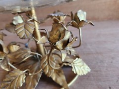 Flamingo Crystal Pedestal Bowl Dish 24KT Gold Gilt Holland Vintage Tole Roses