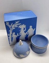 Wedgwood Jasperware Blue Covered Trinket Box With Lid & Original Box