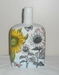Rosanna Bottle Vase SUNFLOWERS & BUTTERFLIES – Ceramic 4.5×2.5 & 7.5″ tall